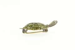 800 Silver 3D Turtle Green Enamel Tortoise Animal Pin/Brooch