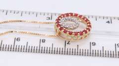 Attractive Yellow Gold Double Circle Ruby and Diamond Pendant on Chain