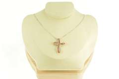10K Yellow Gold Ruby Encrusted Diamond Accent Loop Cross Pendant