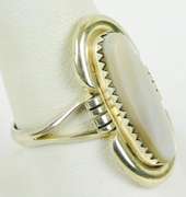 Navajo Sterling Mother of Pearl Ring, 9.5