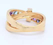 Fantastic 18kt Yellow Gold Guy Laroche Multi Gemstone and Diamond Bypass Ring