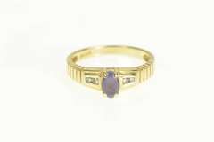 14K Yellow Gold Tanzanite Channel Set Diamond Grooved Vintage Ring