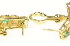 14K Yellow Gold Scalloped Diamond Emerald Statement Bar Earrings