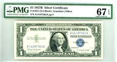 1957-B $1 US Silver Certificate in PMG 67