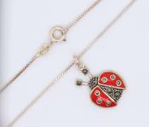 Vintage Sterling Silver Lady Bug Pendant on Chain