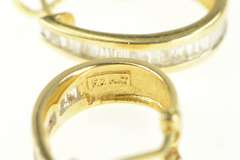 14K Yellow Gold 1.28 Ctw Baguette Diamond Hoop French Clip Earrings