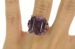 14K Yellow Gold Emerald Amethyst Ruby Retro Cocktail Ring