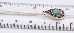 Vintage 925 Sterling Silver Jade and Marcasite Pendant on Chain