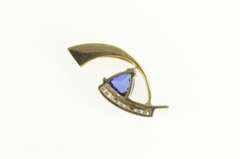 14K Yellow Gold 2.41 Ctw Trillion Sapphire Diamond Abstract Pendant