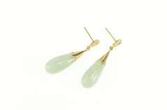 14K Yellow Gold Jade Tear Drop Chinese Character Dangle Earrings