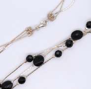 Vintage 925 Sterling Silver Black Onyx Multi Strand Necklace