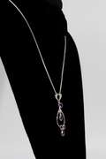 .925 Sterling Silver Pendant w/ Amethyst Gem Stones 64mm x 21mm