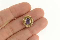 10K Yellow Gold Oval Grooved Amethyst Slide Bracelet Charm/Pendant