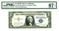 1957-B $1 US Silver Certificate in PMG 67