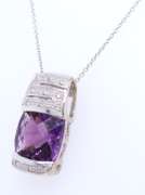 Impressive White Gold Amethyst and Diamond Ring with Matching Earrings and Pendant on Chain