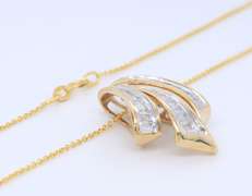 Powerful Yellow Gold Baguette Fan Slide Diamond Pendant on Chain
