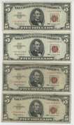4 Series of 1963 $5 Red Seal STAR Notes