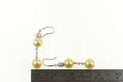 14K White Gold Champagne Pearl Diamond Dangle Statement Earrings