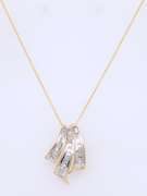 Powerful Yellow Gold Baguette Fan Slide Diamond Pendant on Chain