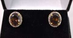 Precious 5.00CTW Smoky Quartz & 0.50CTW Diamond Earrings in Gold Plated Sterling Silver