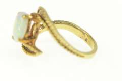 14K Yellow Gold Retro Oval Syn. Opal Ornate Bypass Statement Ring