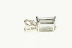 14K White Gold Emerald Cut Aquamarine Solitaire Simple Pendant