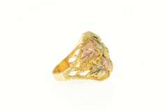 10K Yellow Gold Squared Black Hills Leaf Cluster Statement Ring