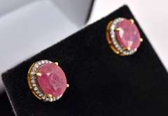 Precious 7.00CTW Ruby & 0.50CTW Diamond Earrings in Gold Plated Sterling Silver