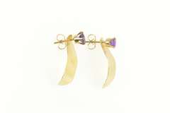 14K Yellow Gold Amethyst Grooved Geometric Curved Oval Dangle Earrings