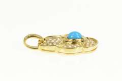 18K Yellow Gold Pave CZ Ornate Turquoise Scalloped Statement Pendant