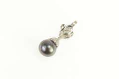 18K White Gold Black Tahitian Pearl 0.75 Ctw Diamond Drop Pendant