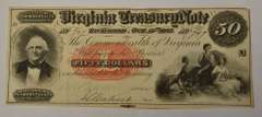 Oct.15th 1862 Virginia Treasury Note Rare $50, Circulated.