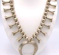 Vintage 9258 Sterling Silver Heavy Squash Blossom Necklace
