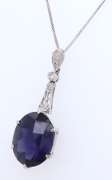 Vintage White Gold Inspired Iolite and Diamond Pendant on Chain