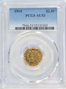 Near Mint key date 1914-P $2.50 Indian Gold Piece. PCGS AU53