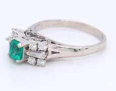 Vintage Platinum Emerald and Diamond Bow Ring