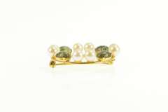 Gold Filled Pearl Nephrite Round Circle Retro Statement Pin/Brooch
