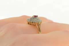 10K Yellow Gold 0.75 Ctw Marquise Ruby Diamond Cluster Halo Ring