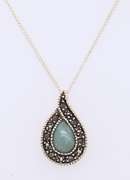 Vintage 925 Sterling Silver Jade and Marcasite Pendant on Chain