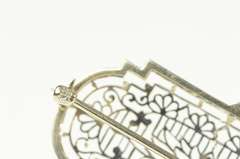14K White Gold Art Deco Diamond Filigree Convertible Pendant/Pin