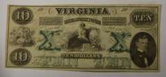 October 15th 1862 $10 Virginia Treasury Note, Circulated.