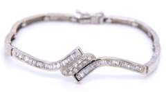 Spectacular 18kt White Gold Baguette and Round Brilliant Cut Diamond Necklace, Bracelet and Earrings Set