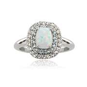 Sterling Silver Created Opal with Blue & White Topaz Oval Ring