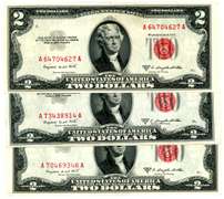3 1953-B $2 Red Seal US Notes