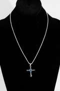 .925 Sterling Silver Cross w/ Natural Blue Topaz Gem Stones 40mm x 24mm