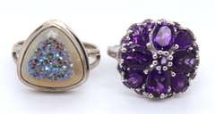 Lot of 2 Vintage 925 Sterling Silver Gemstone Rings