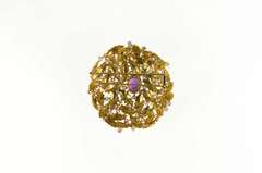 18K Yellow Gold 11.5mm Ctw Amethyst Ruby Diamond Retro Pin/Brooch