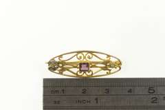 10K Yellow Gold Victorian Amethyst Seed Pearl Filigree Pin/Brooch