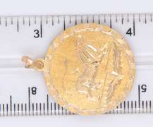 Fabulous Yellow Gold Diamond Cut Dish Charm Pendant with Engraved Lion