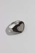 .925 Sterling Silver 15mm Heart Ring w/ Clear & Black Cubic Zarconia Stones Size 8